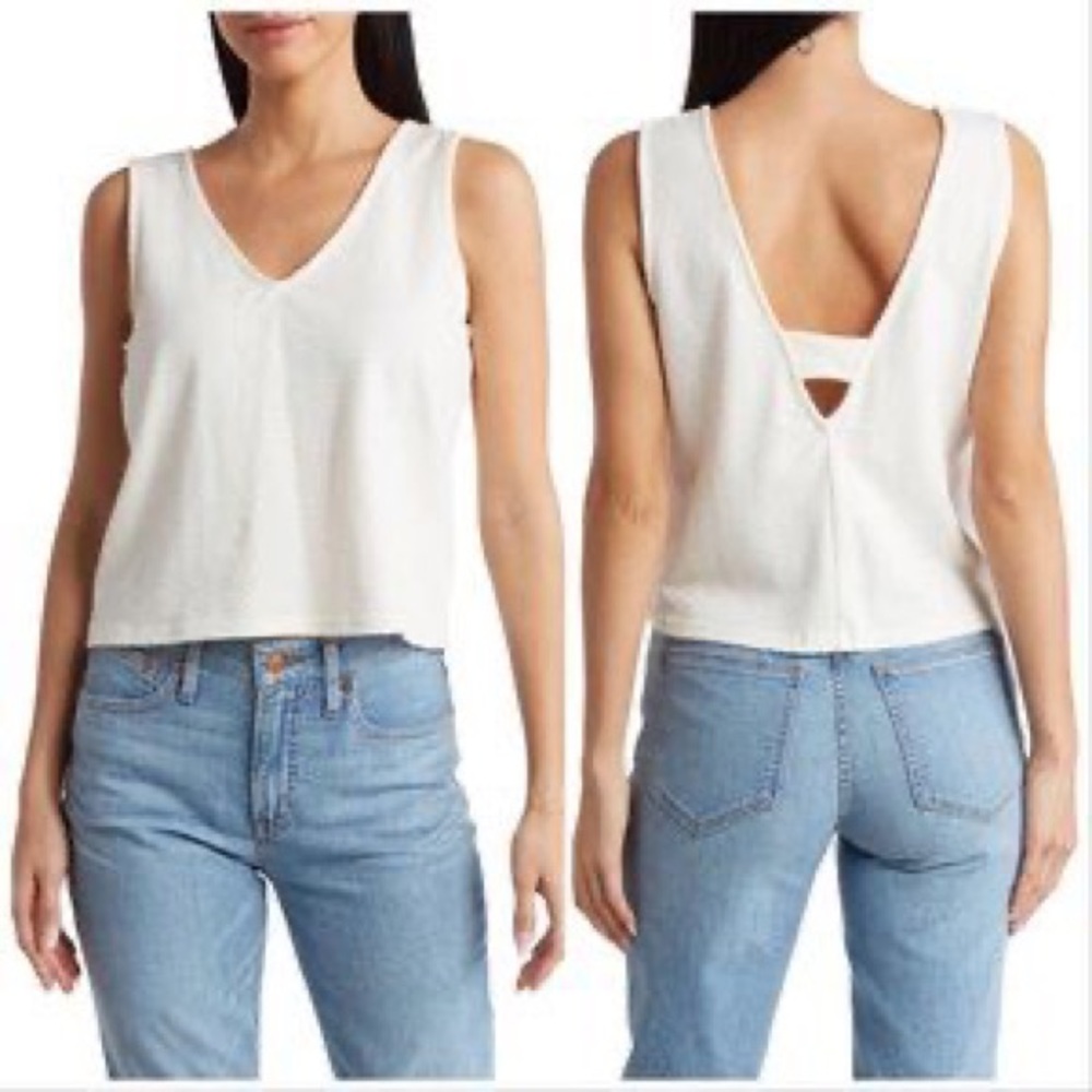 Madewell White Jacquard Peekaboo Back Crop Top